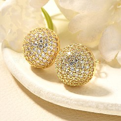 Half Round Brass Micro Pave Clear Cubic Zirconia Stud Earrings&nbsp;EJEW-C126-05G