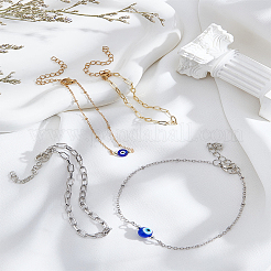 2Pcs 2 Style Brass Paperclip Chains & 304 Stainless Steel Satellite Chains Bracelets Set&nbsp;BJEW-LP0001-27