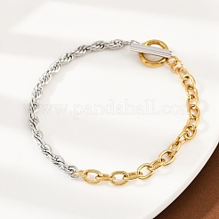 304 Stainless Steel Cable & Rope Chain Bracelets for Women&nbsp;BJEW-K279-03GP