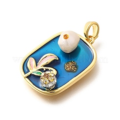 Brass Dodger Blue Glitter Enamel Rectangle Pendants&nbsp;KK-K398-14G