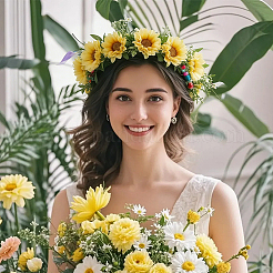 Polyester & Plastic & Iron Artificial Flower&nbsp;AJEW-BM0001-28