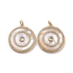 Flat Round Brass Micro Pave Cubic Zirconia Pendants&nbsp;KK-G406-19G