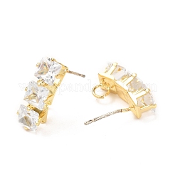 Brass Micro Pave Clear Cubic Zirconia Stud Earring Findings&nbsp;ZIRC-K087-16G