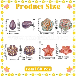 60Pcs 4 Styles Picasso Baking Paint and Golden Metal Enlaced Glass Beads&nbsp;DGLA-YW0001-71