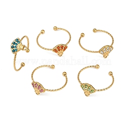 304 Stainless Steel Micro Pave Cubic Zirconia Adjustable Cuff Rings&nbsp;STAS-Z143-07G