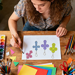36Pcs 12 Styles Unfinished Wood Cross Keychain&nbsp;DIY-GL0006-34