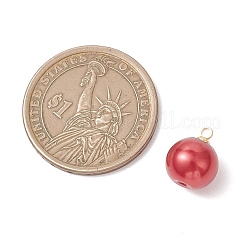 Baking Paint Pearlized Glass Pearl Round Charms with Brass Bails&nbsp;PALLOY-JF04896