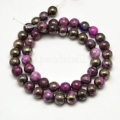 Electroplate Gemstone Natural Pyrite Round Beads Strands&nbsp;G-L129-8mm-02