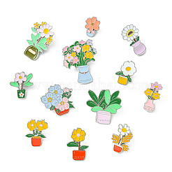 12Pcs 12 Styles Flower Enamel Pins&nbsp;JEWB-CJ0003-27
