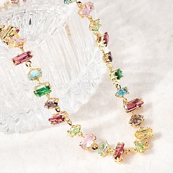 Brass Pave Colorful Cubic Zirconia Geometric Link Chain Necklaces&nbsp;NJEW-C111-03D