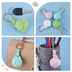 4Pcs Cotton Ball and Wood Beads Keychain&nbsp;KEYC-DR00003