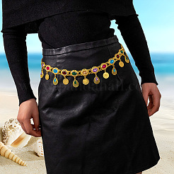 Ethnic Style Alloy with Acrylic Colorful Oval Link Chain Teardrop Tassel Waist Belly Chains for Women&nbsp;FS-WGB9AE6-01