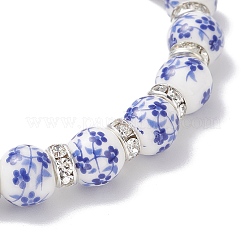 Flower Printed Porcelain Ceramic Beads Stretch Bracelets for Women&nbsp;BJEW-JB12375-01