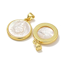Rack Plating Brass Pave Natural White Shell Pendants&nbsp;KK-U025-11G-01