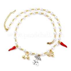 Brass Micro Pave Clear Cubic Zirconia Beaded Necklaces&nbsp;NJEW-Z059-06GP