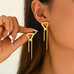 201 Stainless Steel Pave Cubic Zirconia Triangle Tassel Earrings for Women&nbsp;SW1190