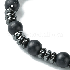 Black Glass & Non-magnetic Synthetic Hematite Round Braided Bead Bracelet&nbsp;BJEW-TA00440