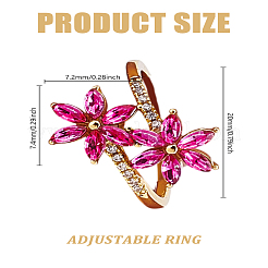 1Pc Flower Brass Micro Pave Cubic Zirconia Finger Rings for Women&nbsp;RJEW-LP0003-37