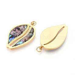 304 Stainless Steel Pave Natural Paua Shell Pendants&nbsp;STAS-N115-21B-G