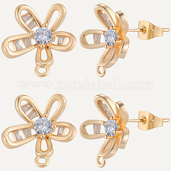 5 Pairs Brass Micro Pave Cubic Zirconia Stud Earring Findings&nbsp;KK-BBC0020-85