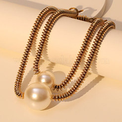 Plastic Imitation Pearl Round Pendant CCB Plastic Heishi Beaded Double Layer Necklaces with OT Clasps&nbsp;FS-WG332D2-01