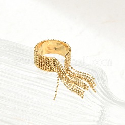 Round Ball Tassel 304 Stainless Steel Cuff Rings for Women&nbsp;RJEW-U039-03G