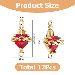 12Pcs Brass with Glass Dark Red Sacred Heart Connector Charms&nbsp;KK-HS0002-02E