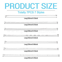 7Pcs 304 Stainless Steel Figaro Chains & Venetian Chains & Water Wave Chains & Cable Chains & Rolo Chains & Curb Chain Bracelets Set for Women&nbsp;BJEW-TADJ00001