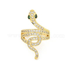 Rack Plating Snake Brass Micro Pave Cubic Zirconia Wrap Cuff Finger Rings for Women&nbsp;RJEW-C103-02G