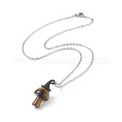 5Pcs 5 Style Natural Mixed Gemstone Mushroom with Witch Hat Pendant Necklaces Set&nbsp;NJEW-JN04198