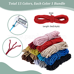 15 Bundles 15 Colors Round Polyester Twisted Cord&nbsp;WCOR-PH0001-05