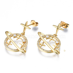 Brass Micro Pave Clear Cubic Zirconia Dangle Stud Earrings&nbsp;EJEW-T014-12G-NF