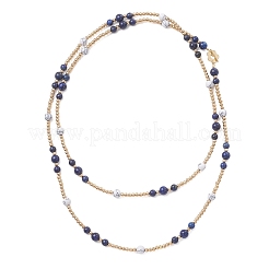 Round Natural Lapis Lazuli & Synthetic Howlite Beaded Wrap Long Necklaces&nbsp;NJEW-JN05907-02