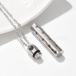 304 Stainless Steel Black Paw Print Column Keepsake Ashes Memorial Pendant Necklaces&nbsp;NJEW-P326-05P
