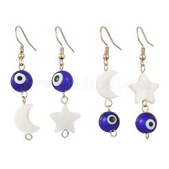 Handmade Lampwork Evil Eye and Natural Freshwater Shell Dangle Earrings&nbsp;EJEW-JE07450