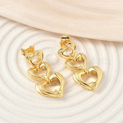 Heart Brass Dangle Stud Earrings&nbsp;EJEW-F389-05G