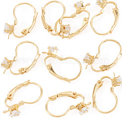 10Pcs Square Brass Micro Pave Clear Cubic Zirconia Leverback Earring Findings&nbsp;KK-TADJ0001-19