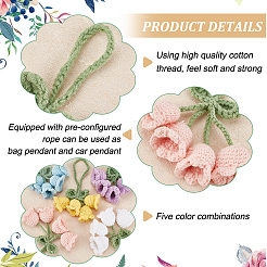5Pcs 5 Colors Lily of the Valley Kintting Cotton Wool Pendant Decorations&nbsp;HJEW-FG0001-19