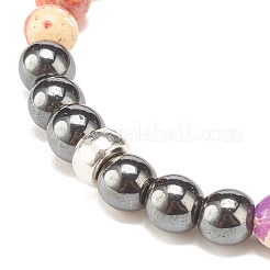 Natural Gemstone & Synthetic Hematite Round Beaded Stretch Bracelet for Women&nbsp;BJEW-JB08305