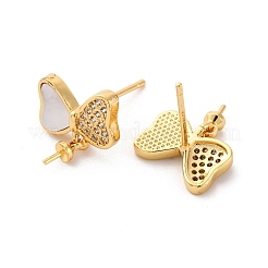 Brass Micro Pave Cubic Zirconia Shell Stud Earrings Findings&nbsp;KK-D363-07G