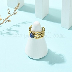Natural Gemstone Flower 304 Stainless Steel Cuff Open Rings for Women&nbsp;RJEW-JR01067