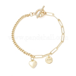 Brass Flat Round with Word Love & Heart Charms Bracelets&nbsp;BJEW-JB13482