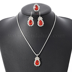 Teardrop Alloy Rhinestone Earring & Pendant Necklaces & Finger Rings Sets&nbsp;FS-WG77DAC-01