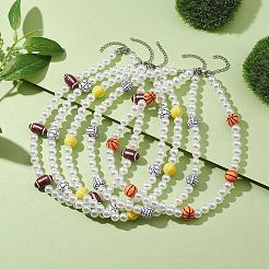 Plastic Imitation Pearl with Acrylic Sports Ball Beaded Necklaces for Women&nbsp;NJEW-JN04660