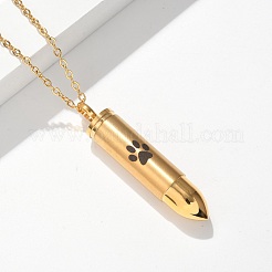 304 Stainless Steel Paw Print Bullet Shape Pet Memorial Keepsake Urn Ashes Pendant Necklaces&nbsp;NJEW-P326-03G