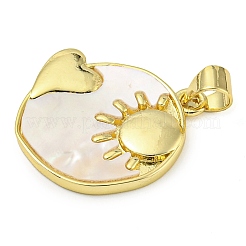 Rack Plating Brass Pave Shell Flat Round Heart Pendants&nbsp;KK-Z063-13G-01