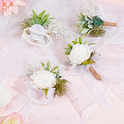 4Pcs Cloth & Plastic Imitation Flower Wrist Corsage & Boutonniere Sets&nbsp;AJEW-PH0008-28