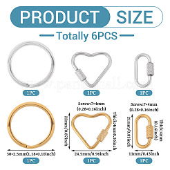 6Pcs 6 Styles 304 Stainless Steel Split Key Rings&nbsp;STAS-TA0003-46