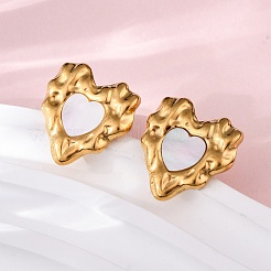 304 Stainless Steel Natural White Shell Stud Earrings&nbsp;EJEW-Z103-06G-02