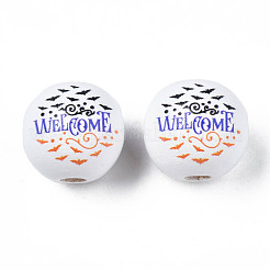 Halloween Printed Natural Wood Beads&nbsp;X-WOOD-S057-091